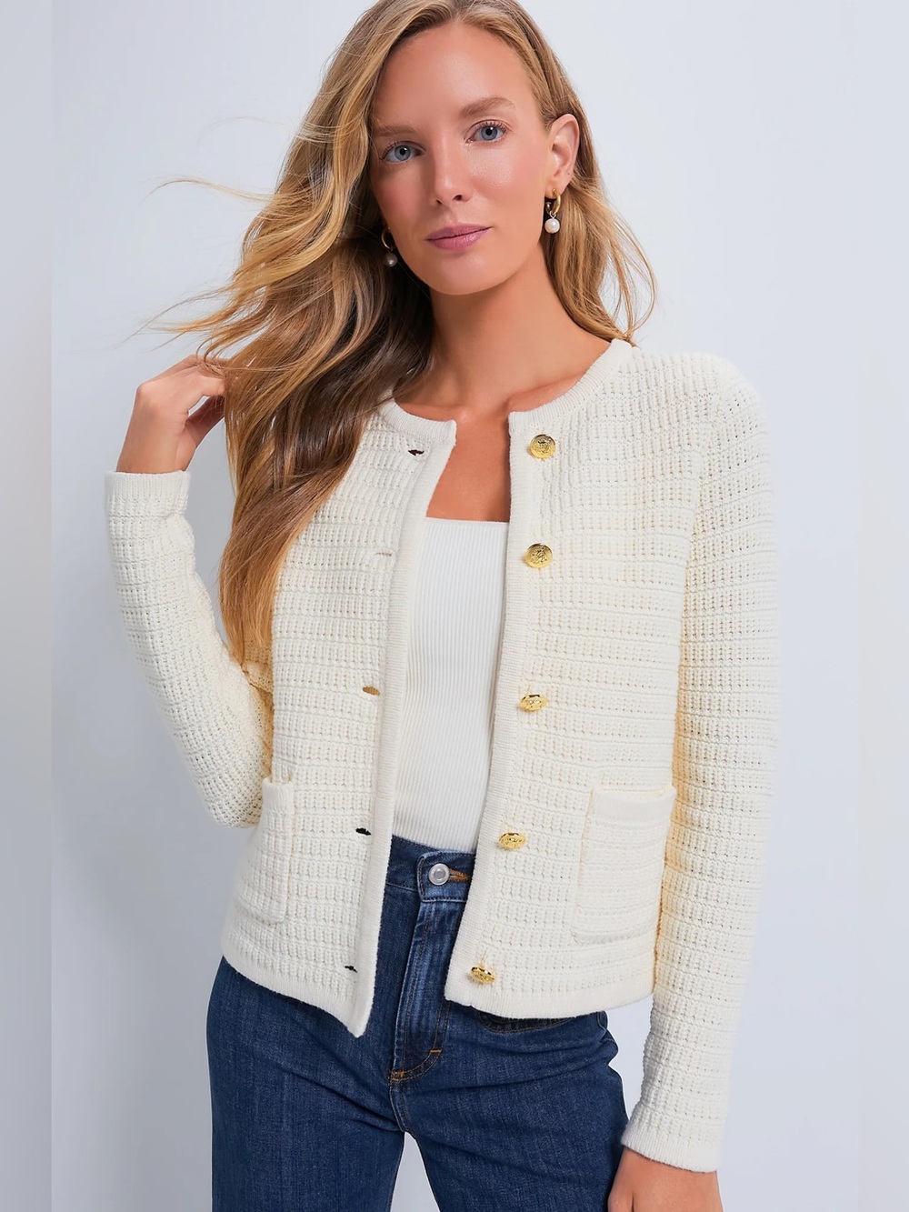 Tuckernuck Hyacinth House Cream Woven Maybourne Cardigan
